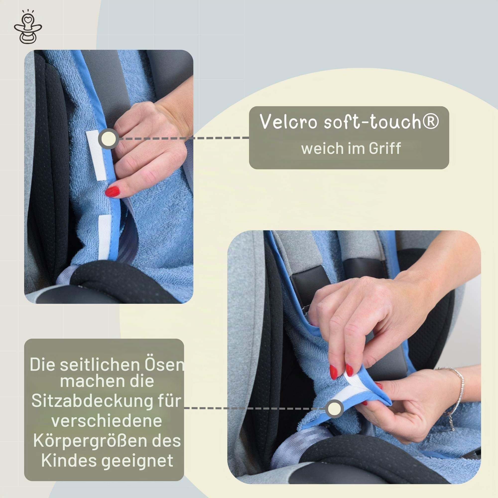Kindersitzbezug Gruppe 1/2/3 (9–36 kg) aus 100 % Baumwoll-Doppel-Frottee – Oeko-Tex Standard 100 Atmungsaktiv & Schweißabsorbierend Ohne Polsterung Made in Italy (Grau)