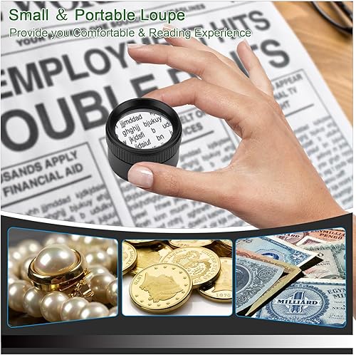 Vista 12 de Rongon Lupa portátil de lectura de bolsillo 30X, lupas ópticas, mini lupa de escritorio, microscopio de bucle, lente de lupa para joyero, sellos