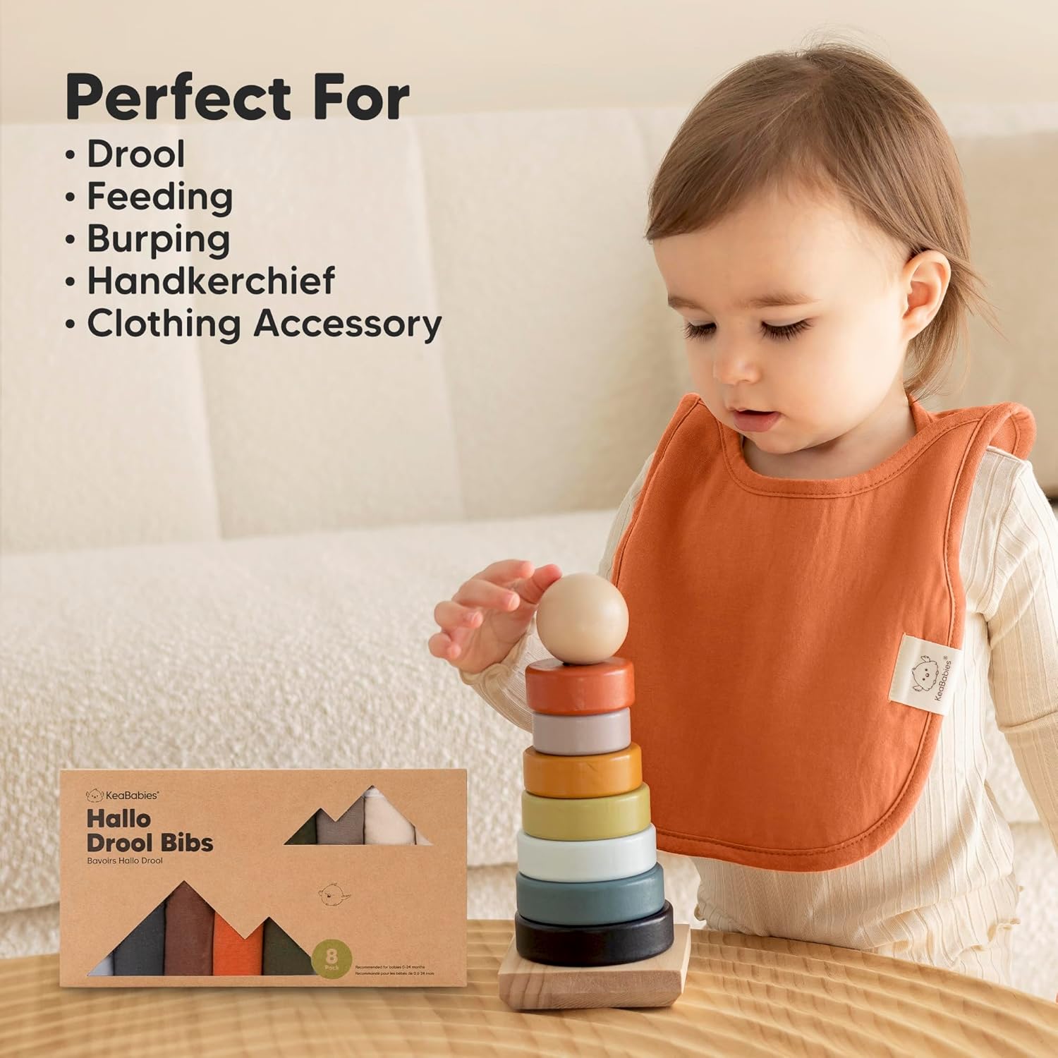 KeaBabies 8-Pack Baby Bibs for Boys, Girls - Pullover Bibs for Drooling Teething Baby Girl & Boy Toddler, Newborn, Soft & Absorbent, Cute Colors, Large Torso Coverage Keep Infant Clean & Dry (Brick) - Image 8