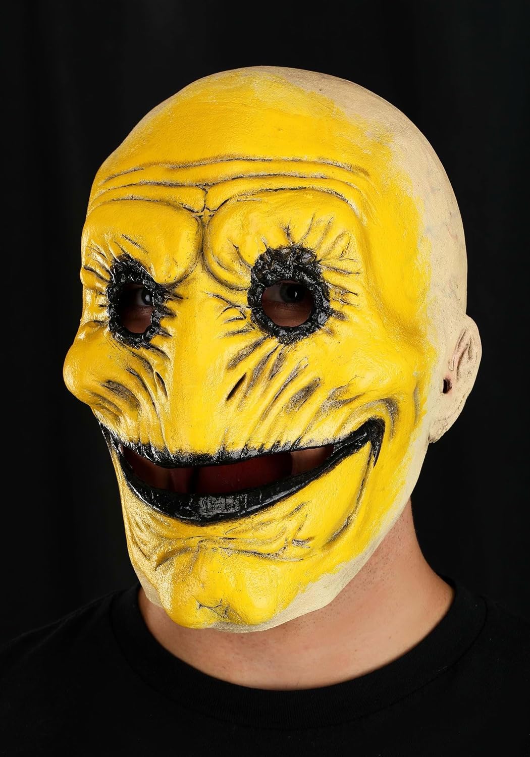 Fun Costumes - Creepy Smiley Latex Adult Mask | Scary Halloween Masks | Haunting Yellow Face Costume for Horror Events ST