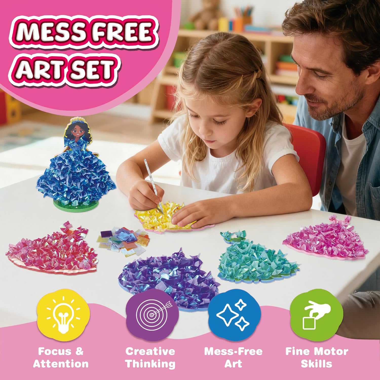 Poke Art Princesse Kits for Girls, Mess Free Kids' Paper Craft Kits for 4 5 6 7 8 9 Years Old, Creative Activity Gifts for Christmas Birthday - Image 4