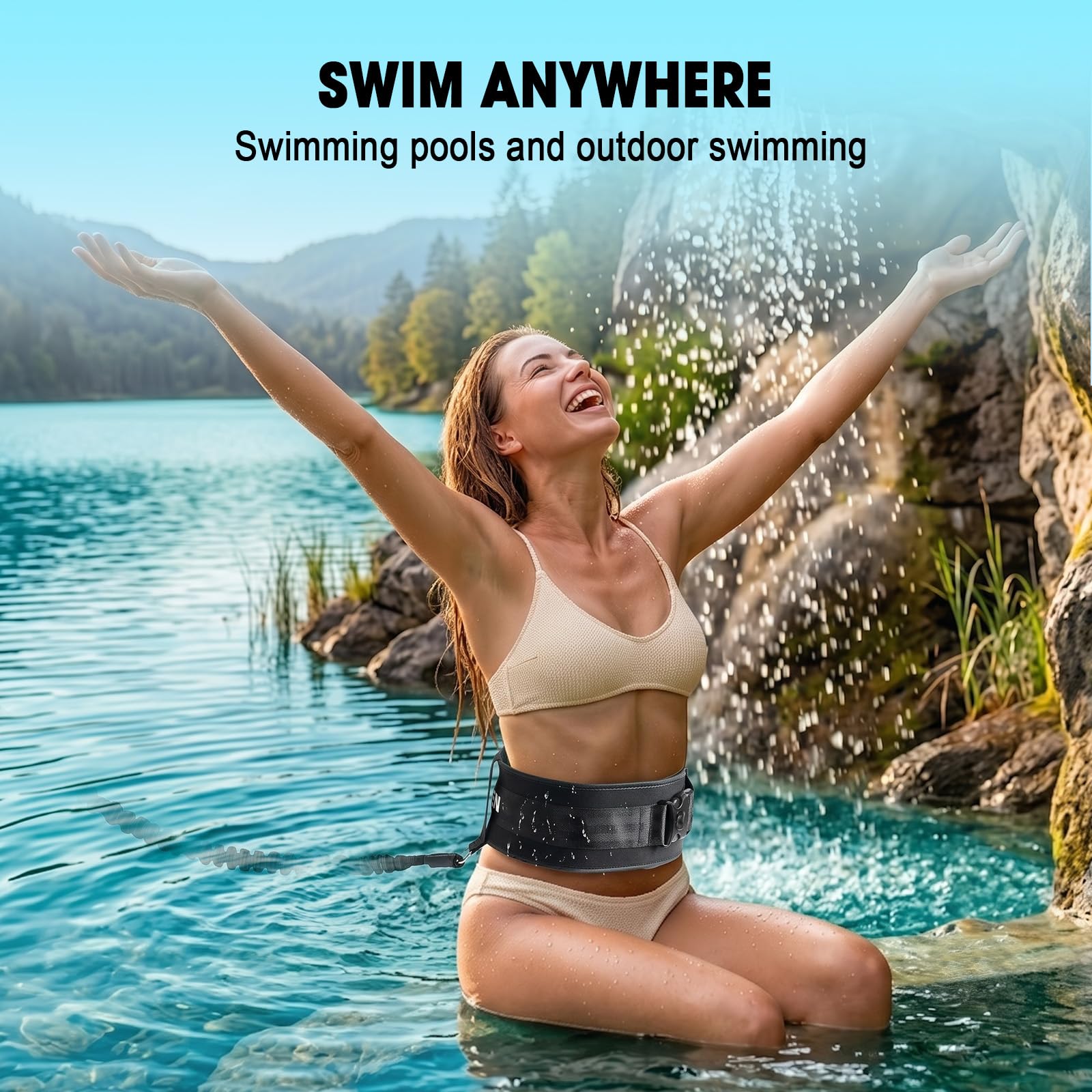 BOOSTEADY Schwimmgürtel für Schwimmbad, breiter und dicker, 4–10 m, elastisches statisches Schwimmband für Schwimmbad, Wassergymnastik, Gewichtsverlust