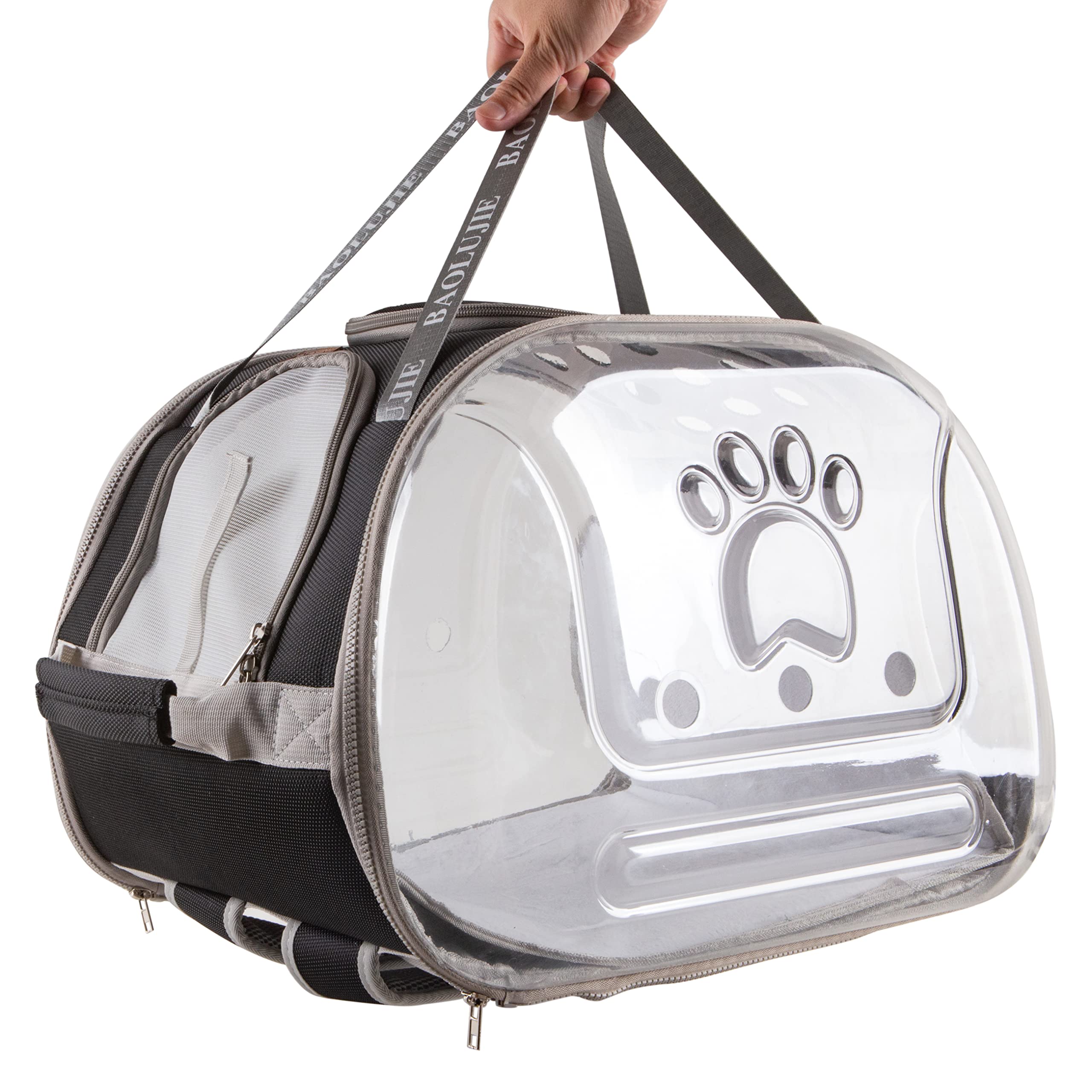 Großer Katzenrucksack, Raumkapsel, transparent, zum Transportieren von Haustieren, Wandern, Reisen, Doppelnutzung, zusammenklappbar, für mittelgroße Welpen und Katzen (schwarz)