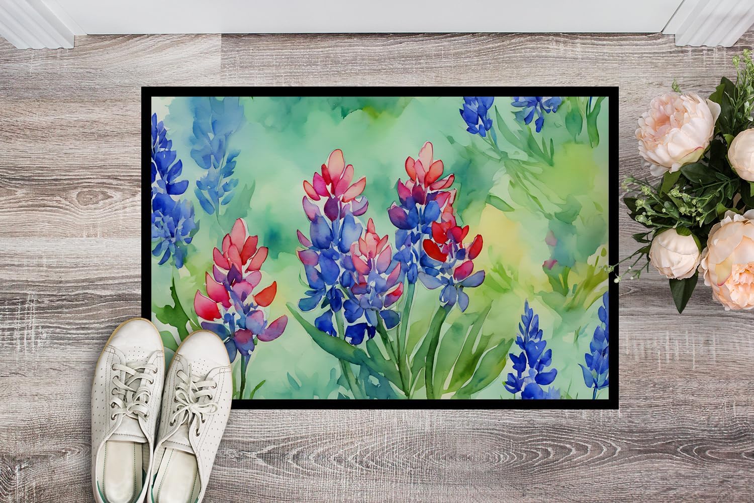Caroline's Treasures DAC1709JMAT Texas Bluebonnets in Watercolor Indoor or Outdoor Mat 24x36 Front Door Mat Indoor Outdoor Rugs for Entryway, Non Slip Washable Low Pile