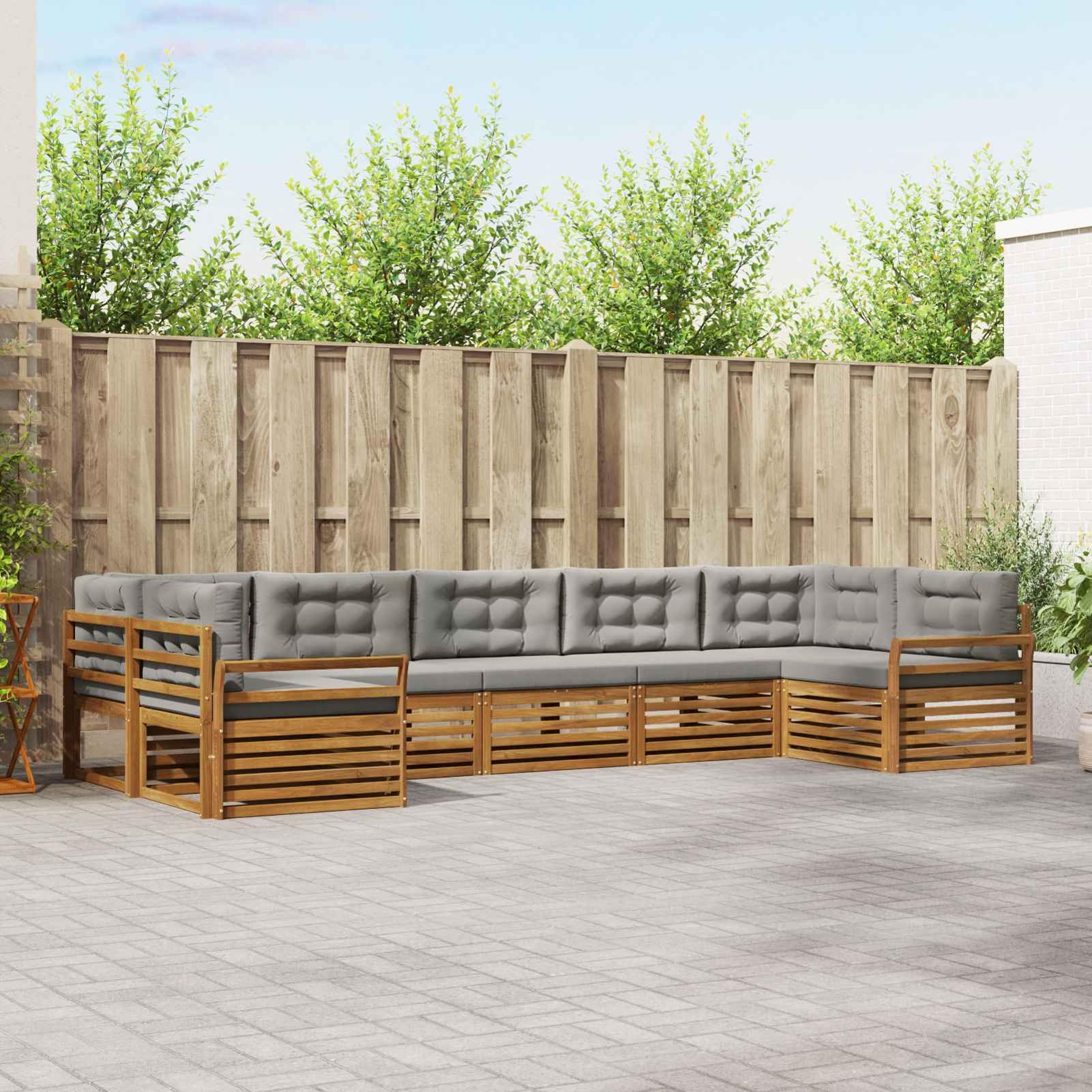 Anself Set di divani da esterno 7 pezzi, modulare con schienale a doghe e cuscini rimovibili, divano angolare e centrale, for giardino patio piscina3374061