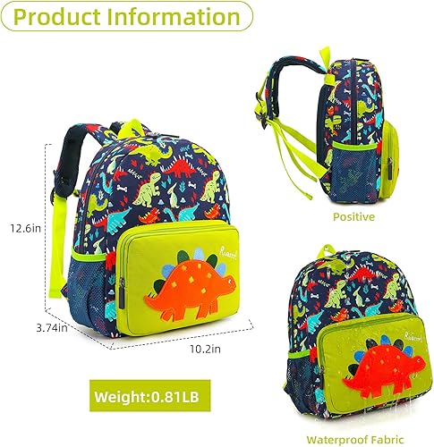 Miniatura 3 de Mochila escolar de dinosaurio para niños y niñas, preescolar, anaranjado (Orange dinosaur), Moderno