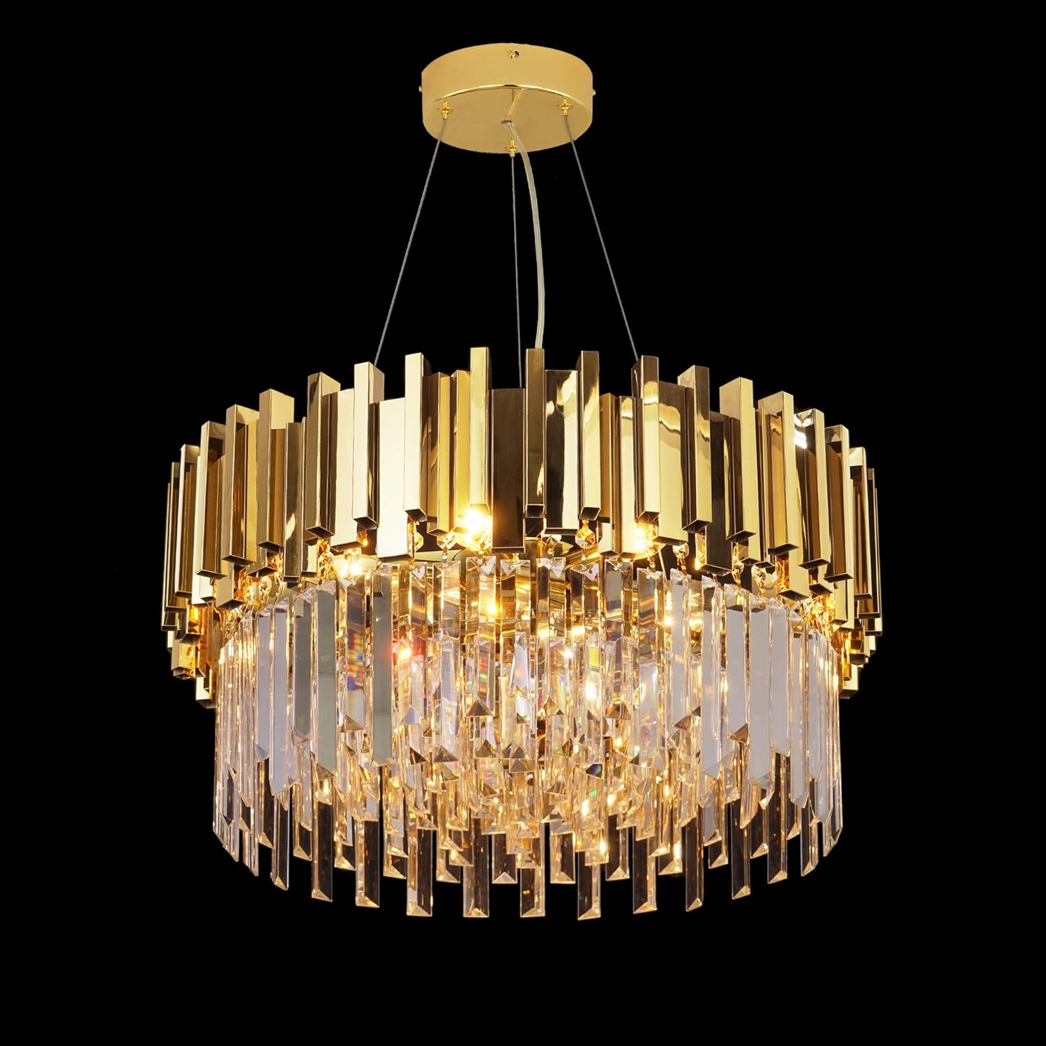 Modern Crystal Chandelier Lighting Led Pendant Lights Fixture with Stainless Steel Shade Island Chandeliers Ceiling Dining Room Living Room Contemporary Kitchen Dimmable 9-Lights