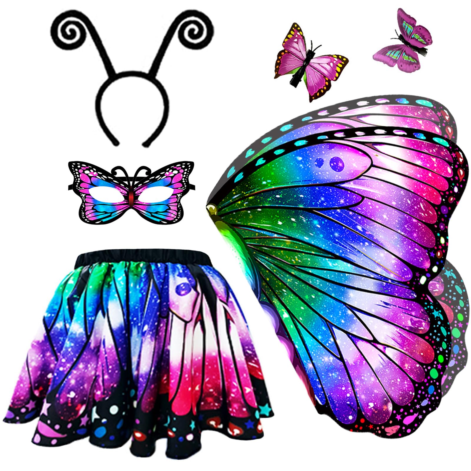 yamisan Butterfly Costumes for Girls, Kids Butterfly Wings with Tutu Dress Up for Halloween Costume Party Set