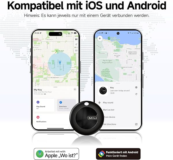 MiLi MiTag Duo Traceur Localisateur D’Objets Bluetooth, Compatible avec Apple et Android Localiser, pour Valises/Portefeuilles/Clés/Sacs/Bagages, Batterie Remplaçable, 4 Pack - 2