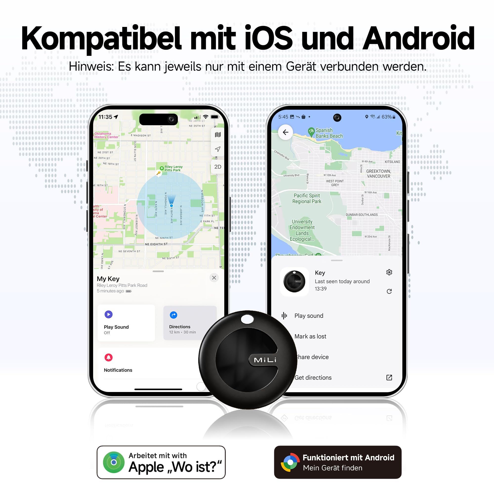 MiLi MiTag Duo Smart Tracker Tag Bluetooth Compatibile Apple Dov'è Google Trova Oggetti Chiavi Bagagli Valigie Zaini Portafogli 4 Pack