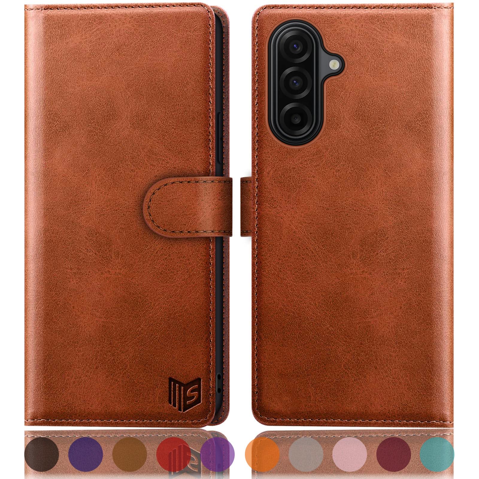 SUANPOT Compatible with Samsung Galaxy A17 5G Wallet case with RFID Blocking Credit Card Holder,Flip Book PU Leather Protective Cover Women Men for Samsung A17 Phone case Light Brown