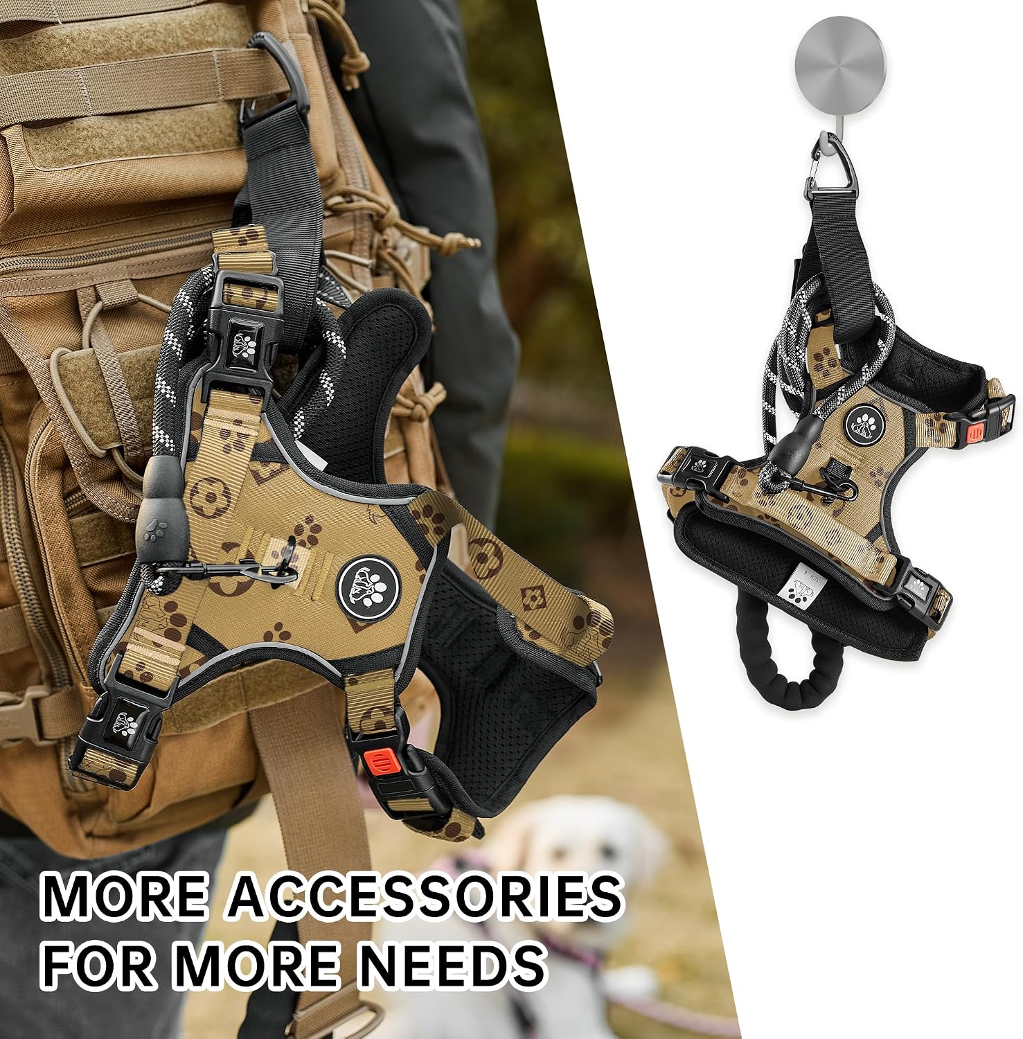 NESTROAD No Pull Dog Harness,Adjustable Oxford Dog Vest Harness with Leash,Reflective No-Choke Pet Harness with Easy Control Soft Handle for Large Dogs(X-Large,Light Brown)