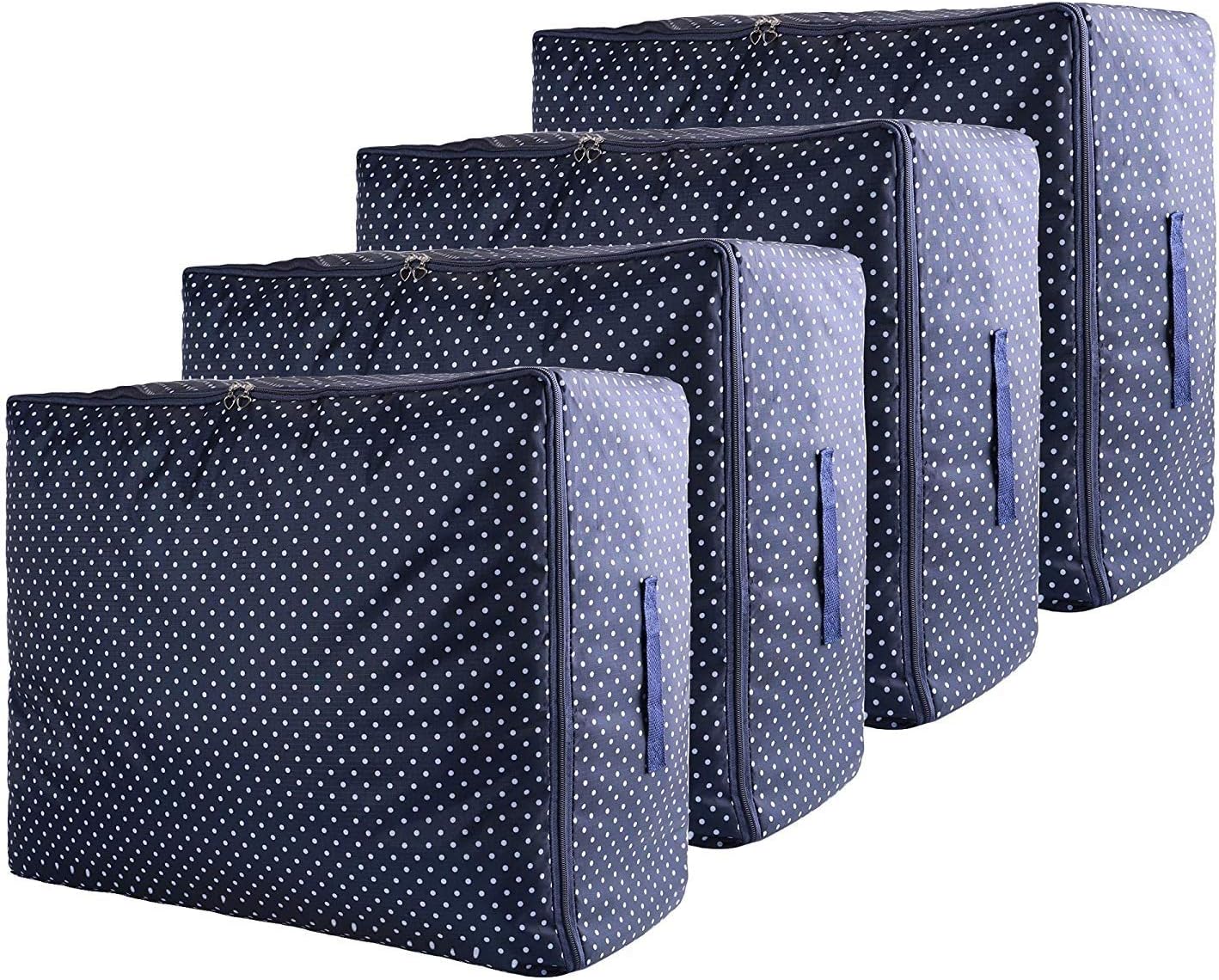 Clothes Storage Bag Organizer with Reinforced Handle Thick Fabric for Comforters, duvet, Blankets, Bedding, Foldable with Sturdy Zipper, Comfortable No-Smell, 4 Pack