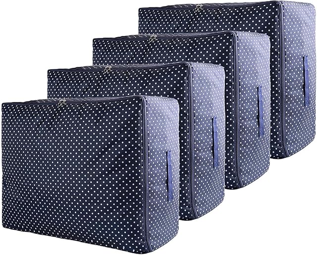Clothes Storage Bag Organizer with Reinforced Handle Thick Fabric for Comforters, duvet, Blankets, Bedding, Foldable with Sturdy Zipper, Comfortable No-Smell, 4 Pack