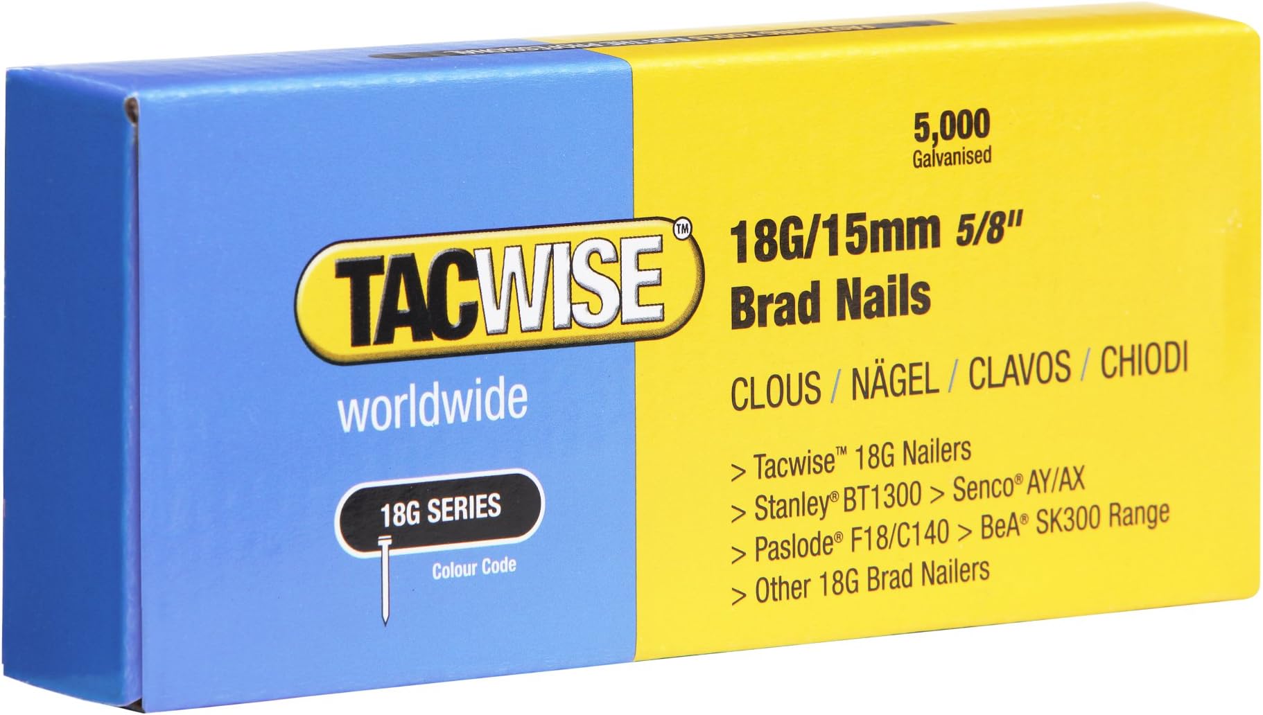 0394 Galvanised Brad Nails Type 18G / 15 mm, Pack of 5,000