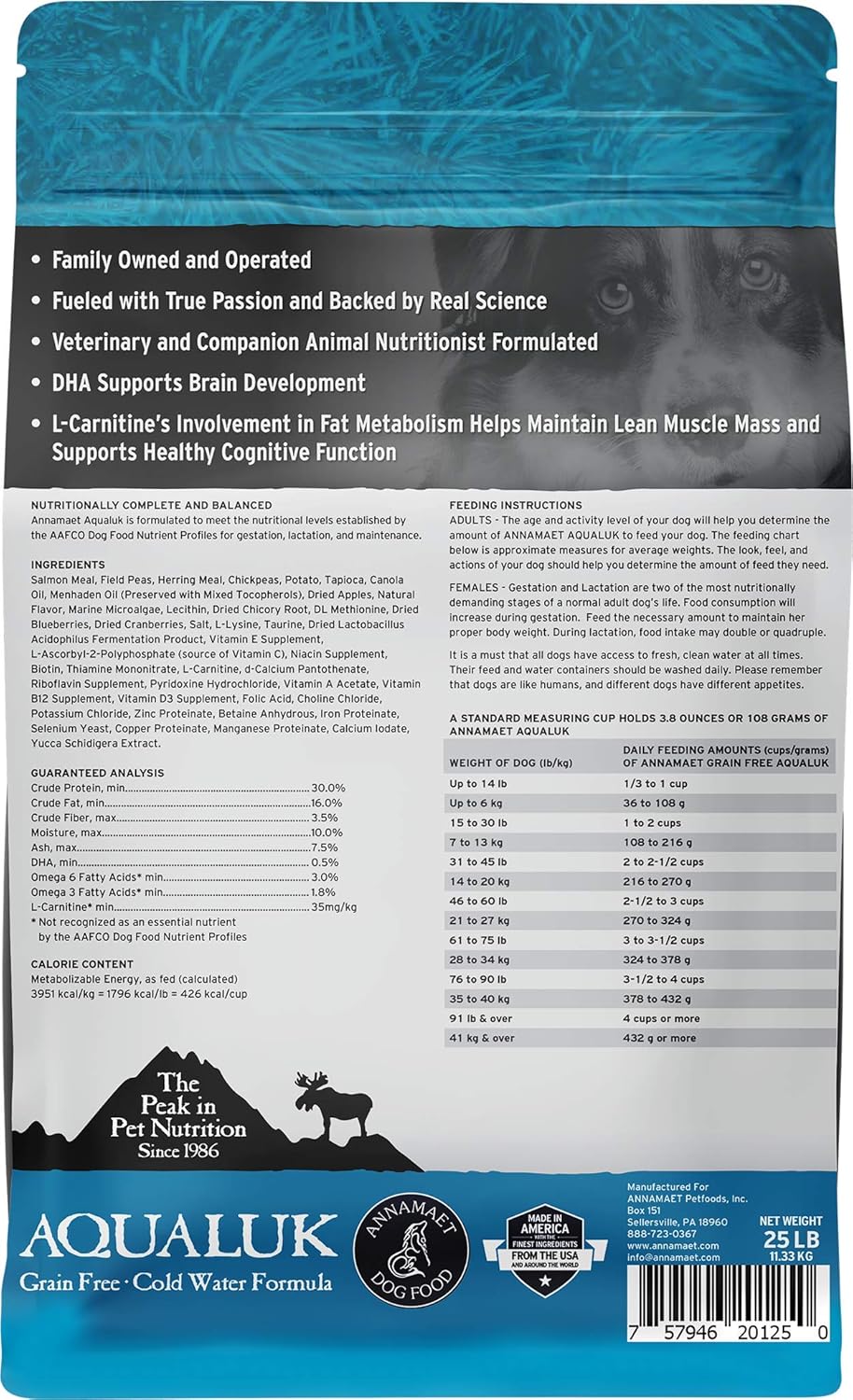 Annamaet Grain-Free Aqualuk Cold Water Fish Formula Dry Dog Food, (Salmon & Herring), 25-lb Bag