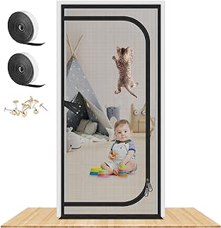 Upgraded Reinforced Cat Screen Door Fits Door Size 30''x 80'', Heavy Duty Pets Proof Screen Door with Two Way Zipper, Prevent Dogs Cats Running Out from Home, Bedroom, Living Room, Kitchen Patio Door