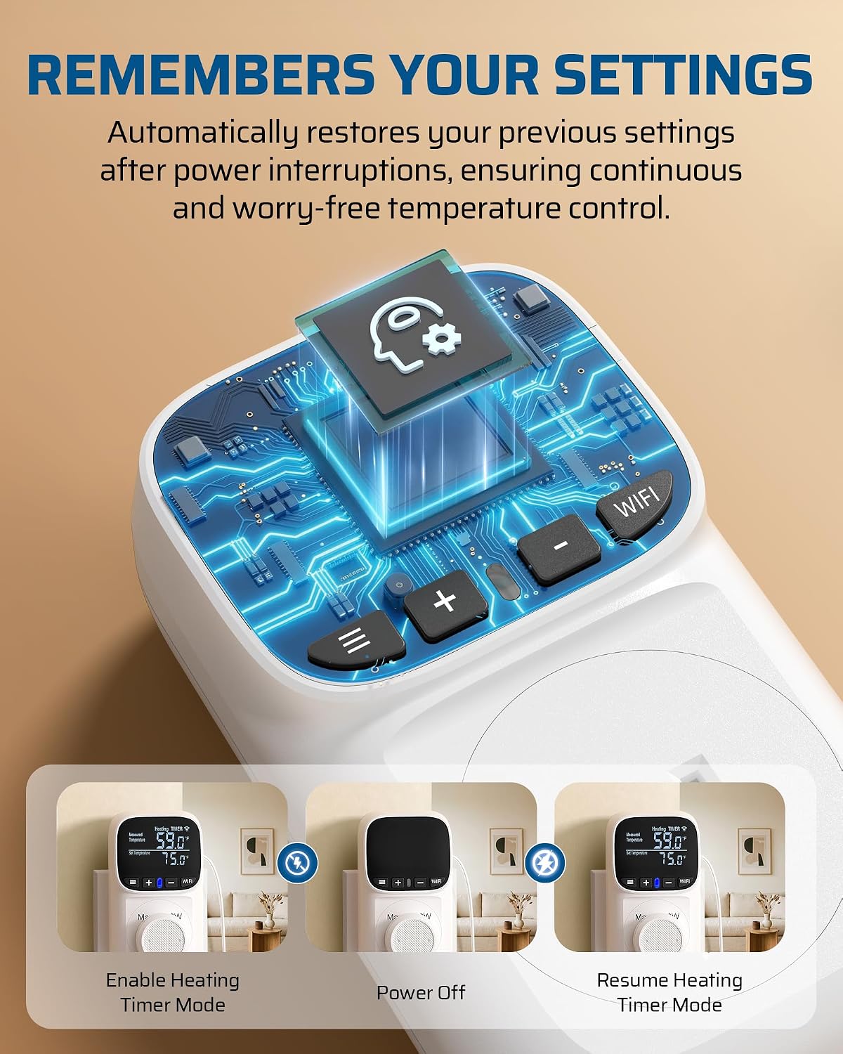 DEWENWILS Smart Temperature Controller, 15A 1800W WiFi Temperature Controller Outlet with Schedule Timer & Memory Function, VA Display & -4℉-240℉ Smart Thermostat for Reptile, Greenhouse, Incubator