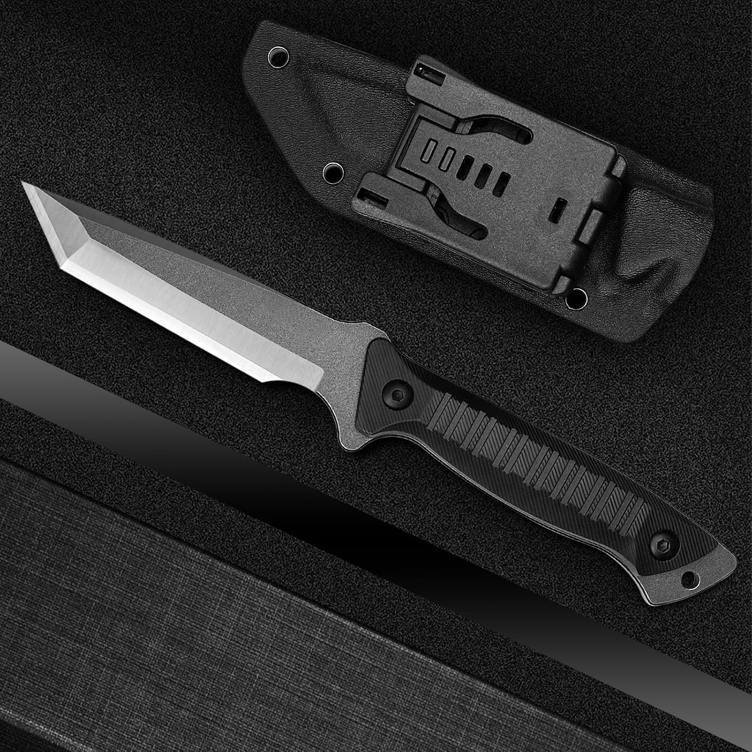 MADSABRE 9.8" Fixed Blade Survival Knife Full Tang Hunting Knife with Kydex Sheath - D2 Steel Tanto Blade and G10 Handle Tactical Knives for Men for Outdoor Camping Hiking