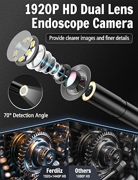 1920P HD Endoscope Inspection Camera for iOS Android | 16.4ft - Semi-Rigid Snake Cable with 1.6m Retractable Claw, IP67 Waterproof Drain Pipe Borescope, Gadgets for Men