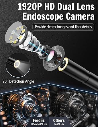 1920P HD Endoscope Inspection Camera for iOS Android | 16.4ft - Semi-Rigid Snake Cable with 1.6m Retractable Claw, IP67 Waterproof Drain Pipe Borescope, Gadgets for Men