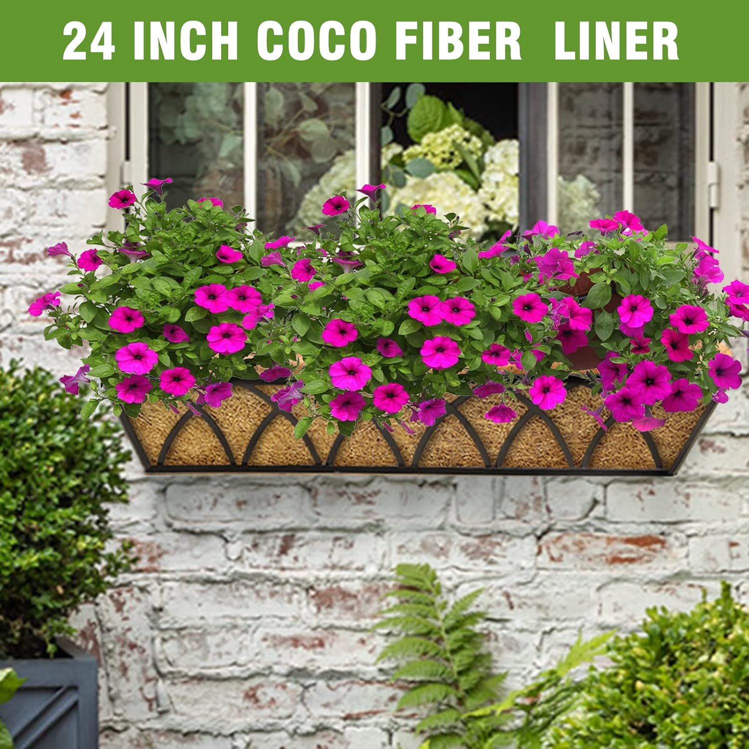 4 Pack 24 Inch Trough Coconut Liners for Window Box Deck Planter Natural Coco Fiber Replacement Liner for Outdoor Plants Rectangular Coir Planters for Porch Balcony Garden Decor