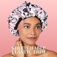 Vista 5 de Gorro de baño y ducha de nailon reutilizable, reversible, de gran tamaño, impermeable, diseñado para todas las longitudes de cabello, con forro