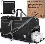 Bago Grand sac à bandoulière pour les femmes de voyage & Hommes. Durable Sacs de voyage pliables léger pour les femmes voyageuses. 80L Sacs à bandoulière pour sac de nuit avec compartiment de chaussures Collapsible Weekender Duffel