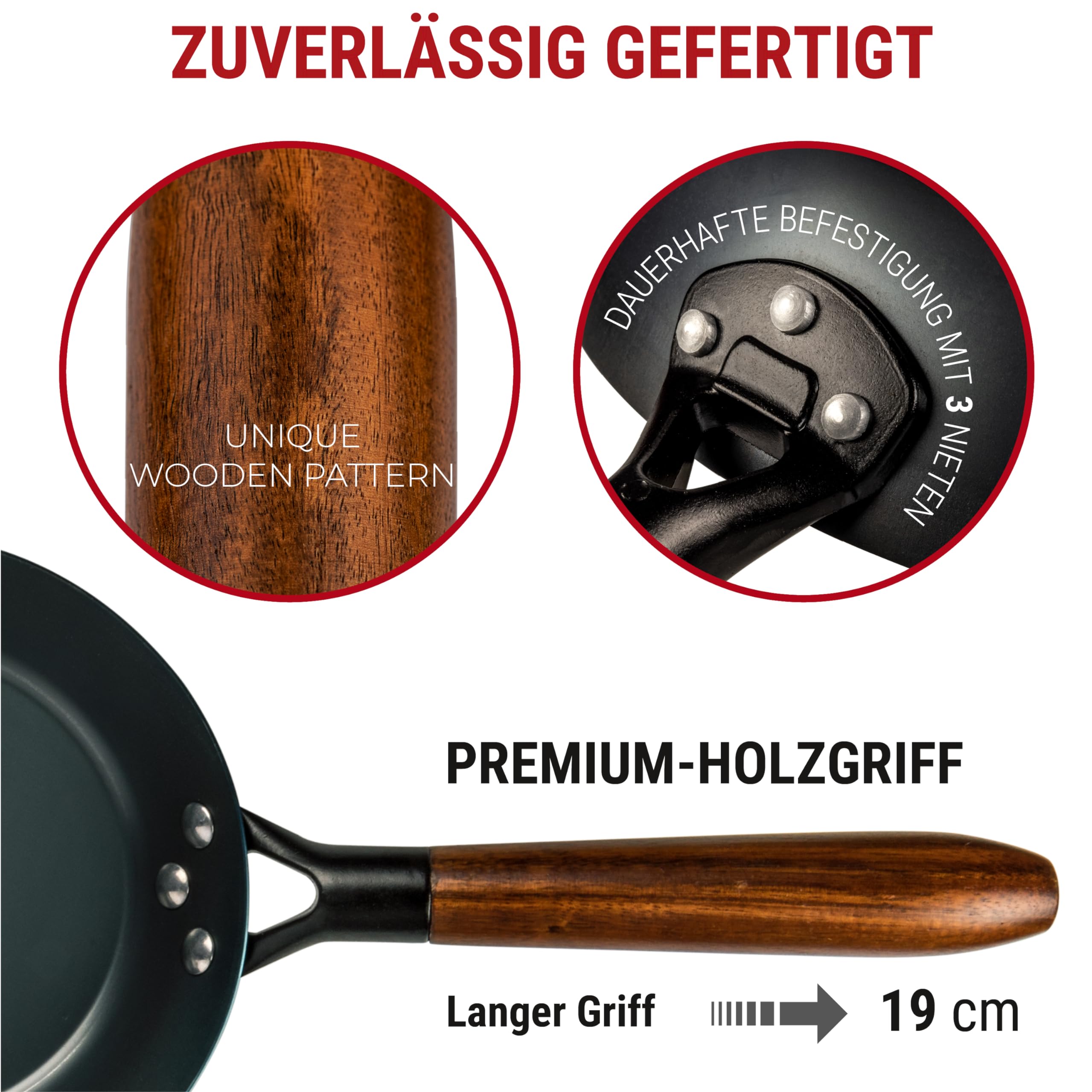 YOSUKATA Carbonstahl Pfanne - 26-cm-Bratpfanne - Pfanne alle Herdarten | Beschichtungsfreie Karbonstahlpfanne - Robuste Kohlenstoffstahl-Pfannen mit Abnehmbaren Griff - Hitzebeständigem Holzgriff