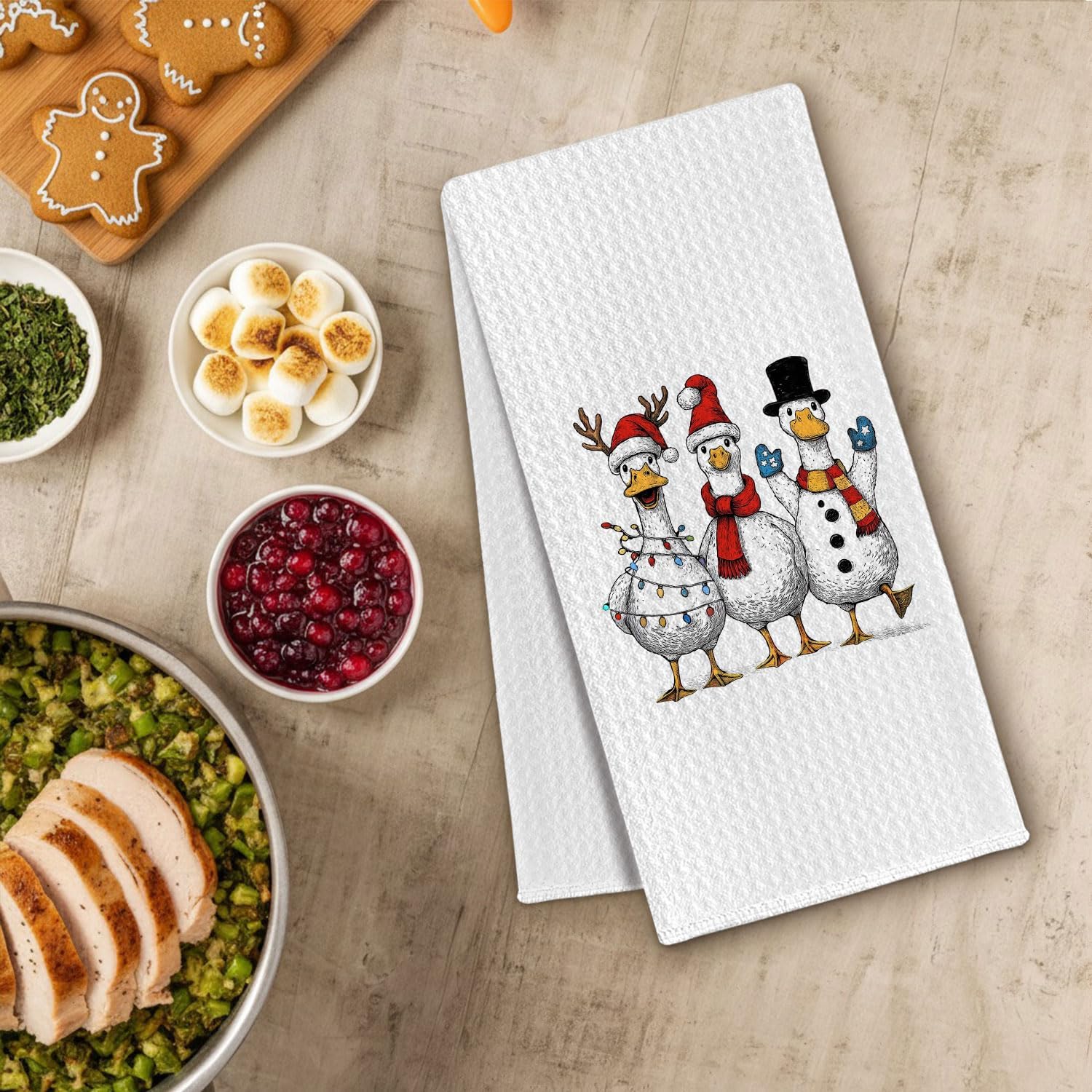 Christmas Winter Funny Goose Kitchen Towels, Goose Lover Gifts Dish Towels Drying Cloth for Kitchen, Winter Holiday Xmas Geese Decorative Hand Towel for Bathroom, 16x24 Inch - Image 3