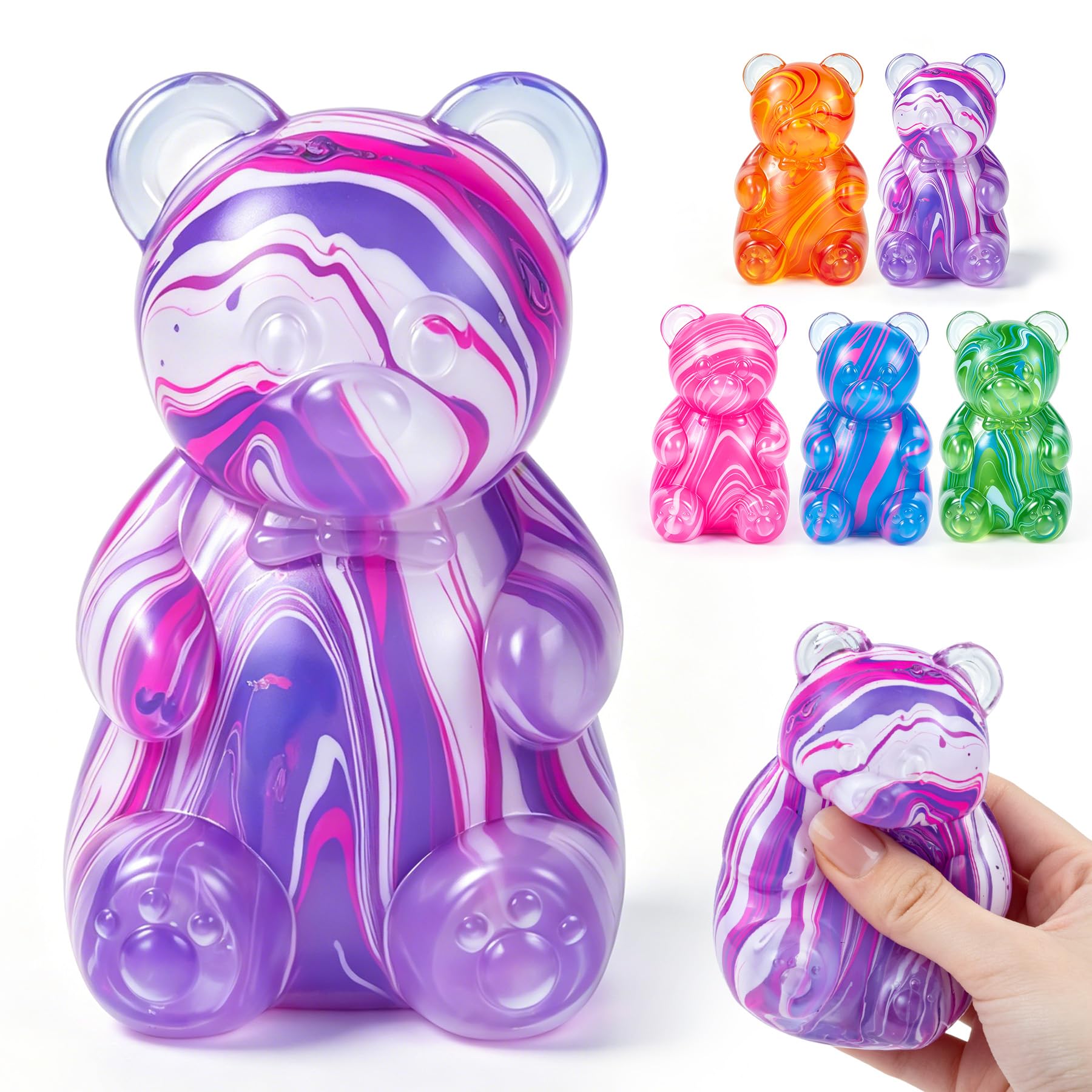 1Pc Bear Squishyies Fidget,Color Maltose Filled Squeeze Toys Slow Rising Squishy Stress Balls Adults Kids Party Favors,Classroom Prizes(Purple)