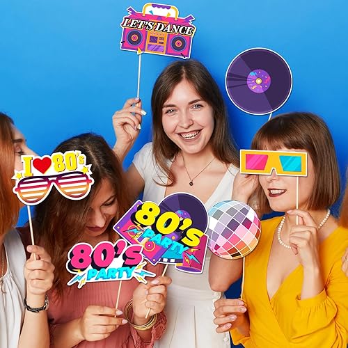 Miniatura 8 de Accesorios para cabina de fotos de los años 80, 30 piezas de accesorios retro de los años 80 para niños, niñas y adultos, suministros de decoración