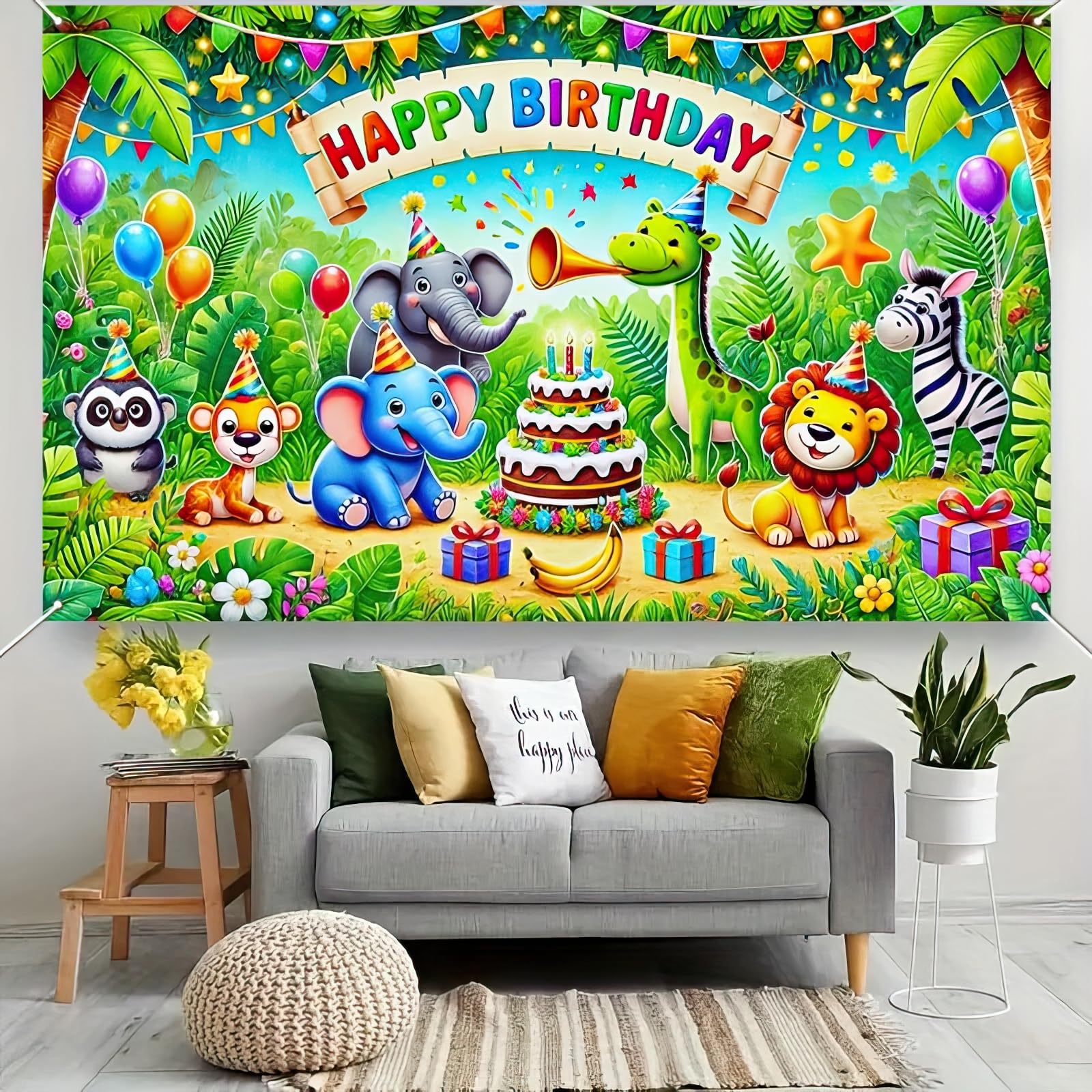 BlissYard Dschungel Safari Geburtstags-Banner 1,8 X 1,2 M – Tier-Thema Dekoration Für Jungen Und Mädchen | Mit Aufhängeschnur