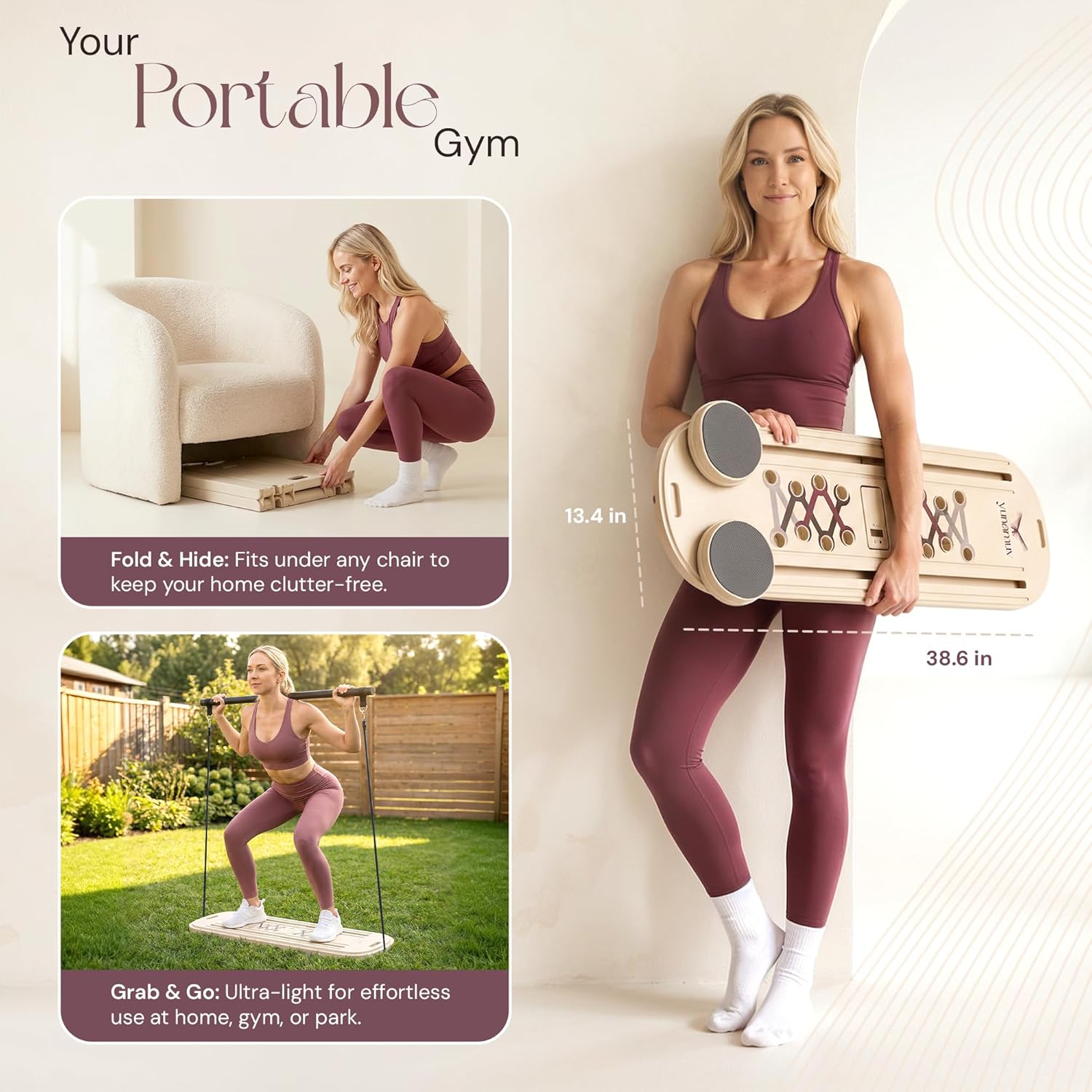 Pilates Reformer Machine Set – Multifunctional Board with Counter, Pilates Machine Bar, Abdominal Slider, Dynamic Balance Trainer, Resistance Bands and Jump Rope for Full Body Home Workouts