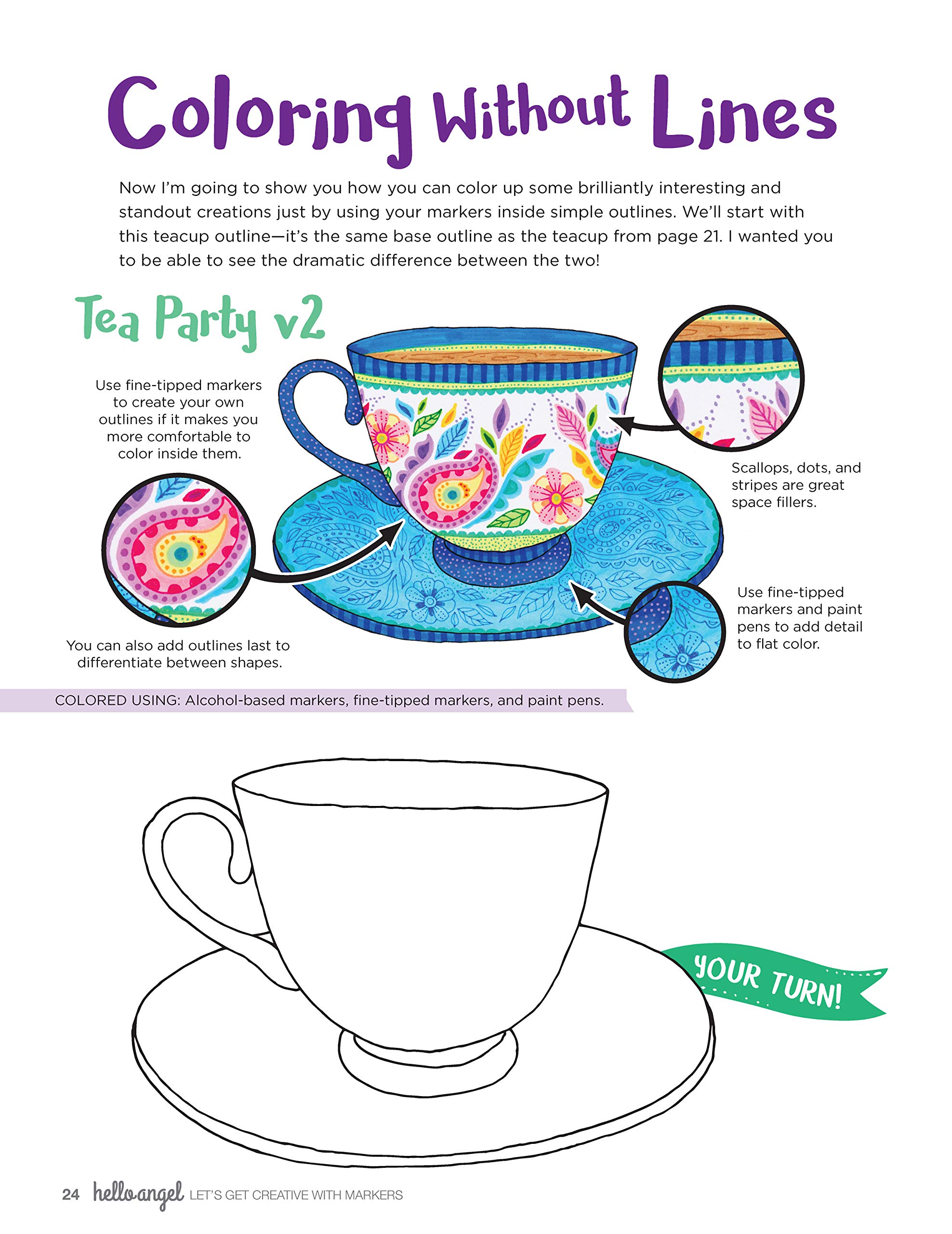 Let's Get Creative with Markers: A Creative Workbook for Coloring, Shading, Blending, and Beyond (Design Originals) Beginner's Guide with Step-by-Step Instructions, from Hello Angel (Instant Happy) - Image 4