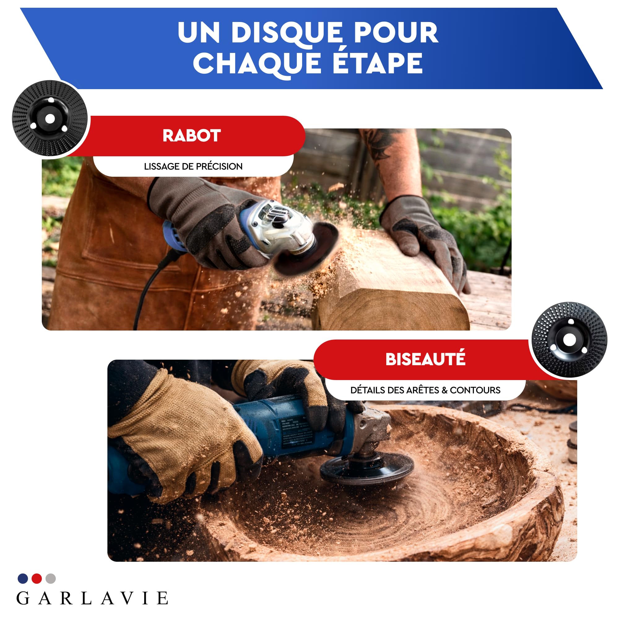 Professionnel Disque Bois Meuleuse 115 mm – Lot 4 Pièces pour Meuleuse d’Angle | Râpe, Fraisage, Sculpture, Fraise Racine
