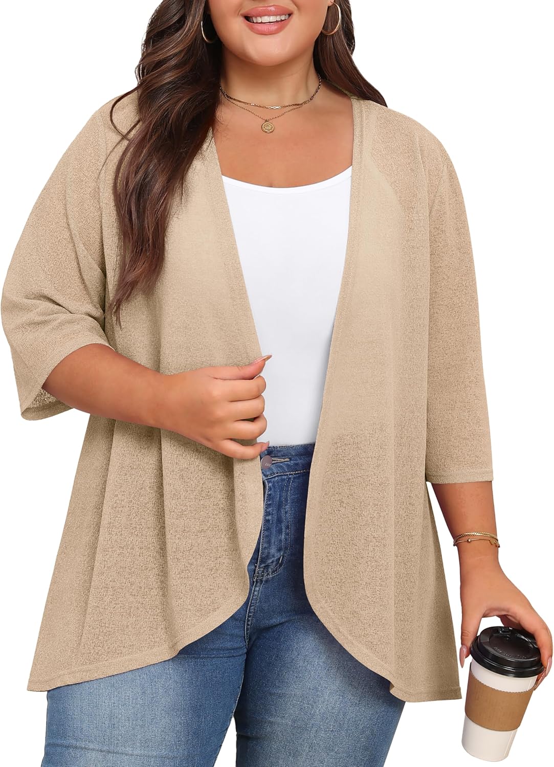 TIANZHU Women's Plus Size Cardigan Shrug 3/4 Sleeve Summer Open Front Lightweight Long Bolero Cardigan for Evening Dresses