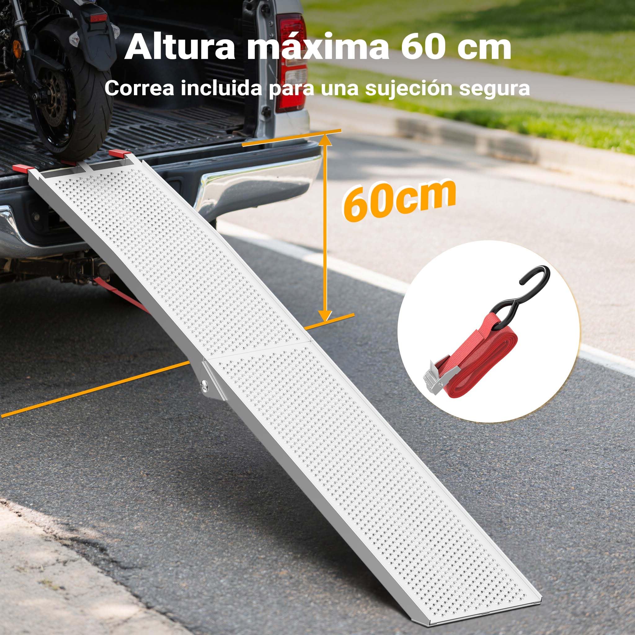 Rampa Carga Motocicletas ATV Aluminio Plegable Quads Motos Vehículos Ayuda Transporte 215cm 340kg