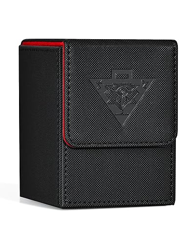 ZLCA Card Deck Box Fits YuGiOh TCG, Card Storage Box with Dividers Holds 100+ Sleeved Cards, Premium Card Deck Case Compatible with CCG Trading Cards (Black&Red,Puzzle)
