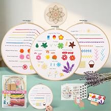 CLRDIVA First Embroidery Kit for Beginners Pre-Printed Needlepoint Starter Kits with Complete Tools & Step-By-Step Videos Guide - Zero Stress to Learn 31 Stitches - Adults Relaxing DIY Craft Hobby