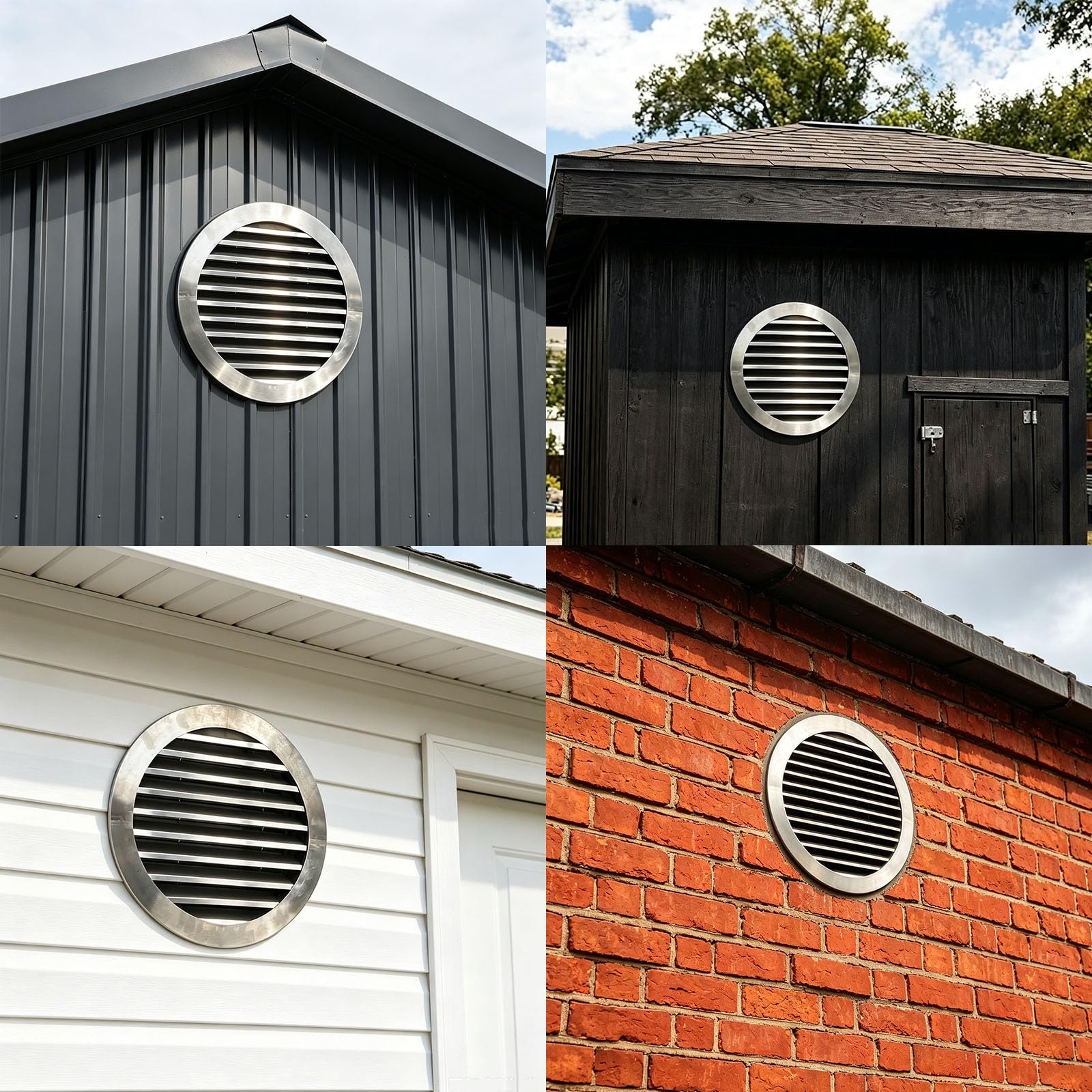 Rejilla de ventilación redonda para hastial con malla metálica | Rejilla de ventilación duradera de acero inoxidable para áticos, cobertizos y garajes(30cm(11.82in))