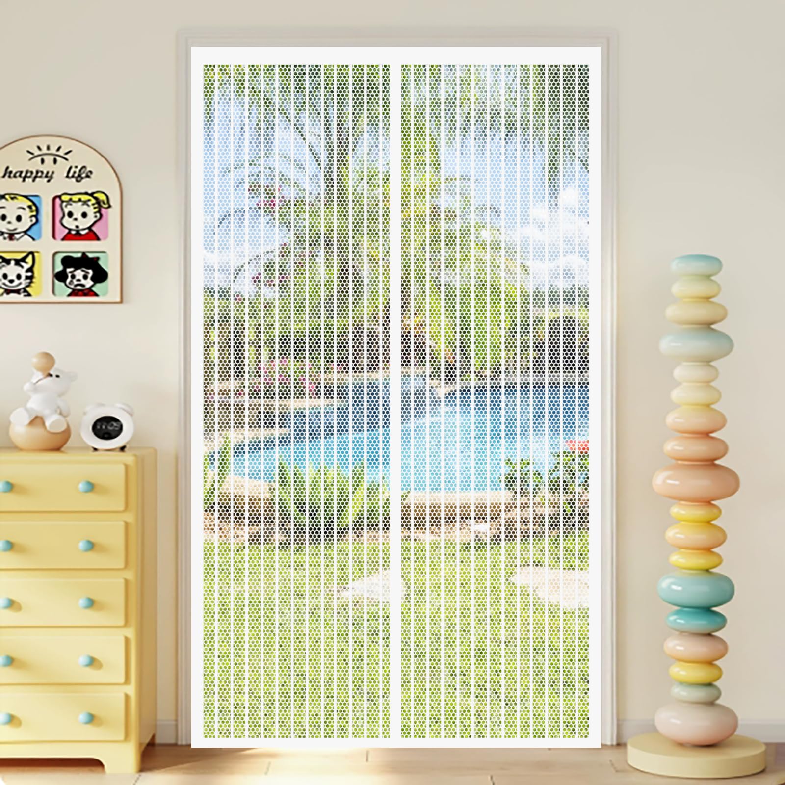Honqgao White Magnetic Fly Screen Door 88 X 176 Cm Heavy Duty Fly Screens For Doors No Drill Installation For Keeping Out Flies & Bug,