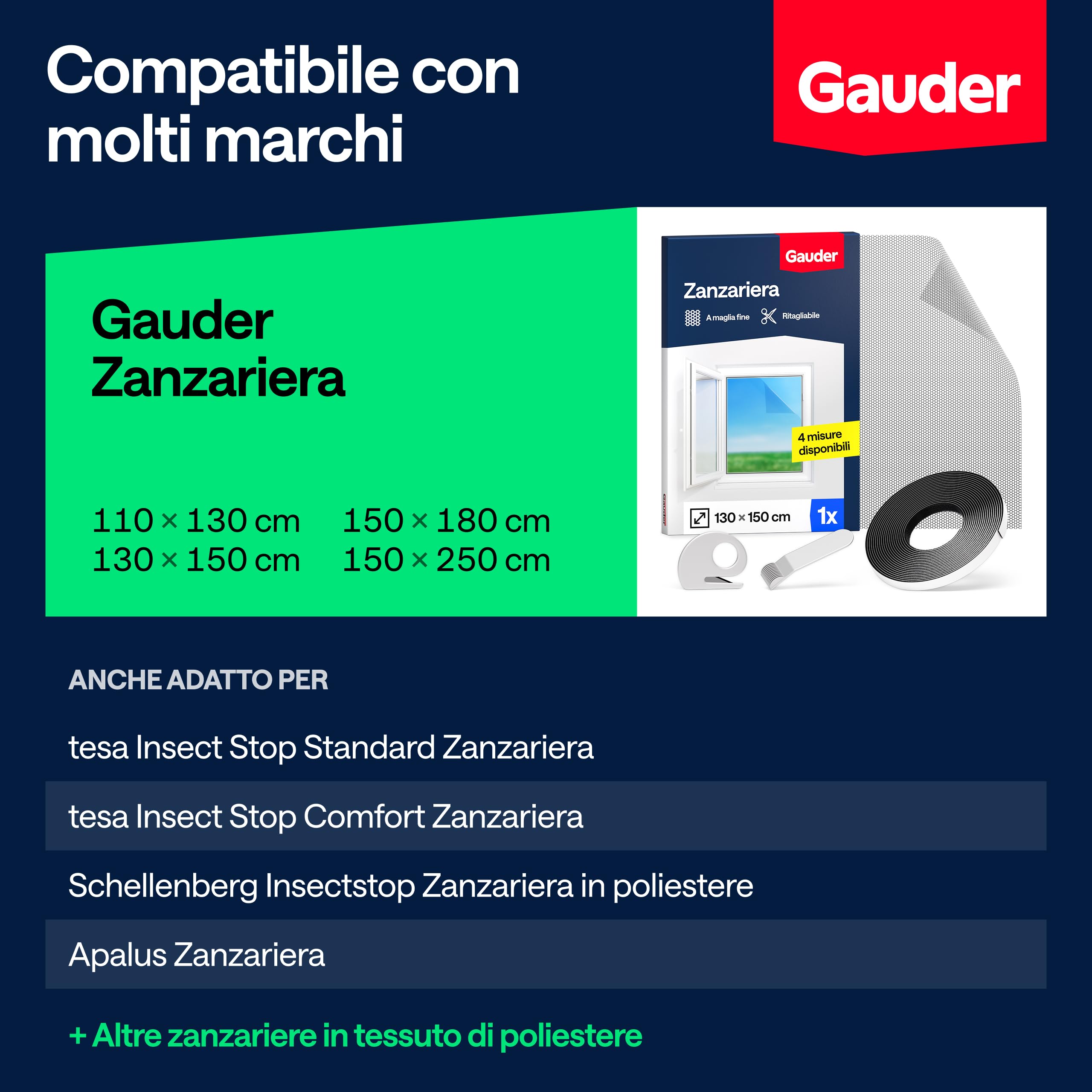 GAUDER Nastro Autoadesivo a Strappo per Zanzariere in Poliestere - Fissaggio Forte per Zanzariera da Finestra - Adesivo Trasparente per Reti Antinsetto e Protezione da Insetti (12 m)