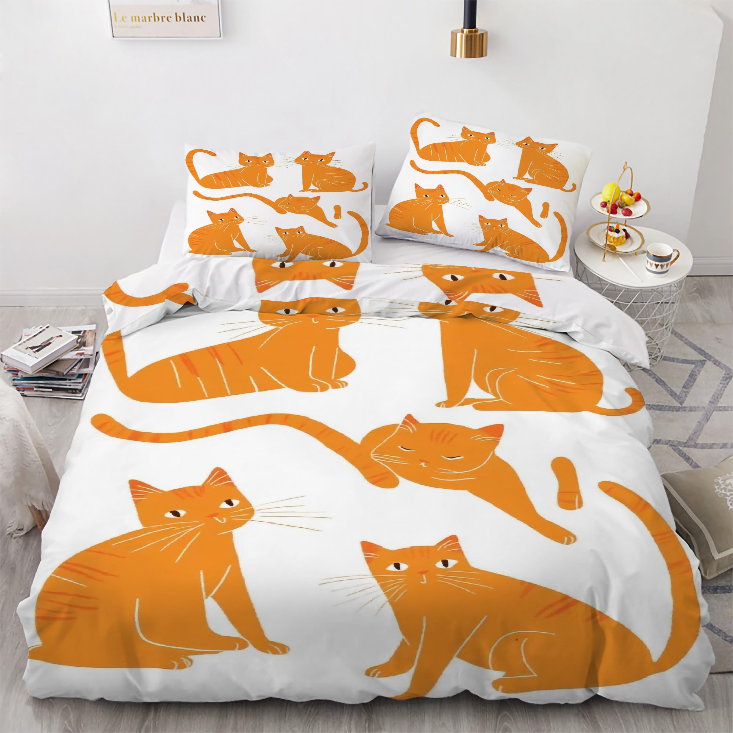 Housse de couette 200x200 chat orange pour décorer une chambre d'ado ou un studio d'étudiant branché