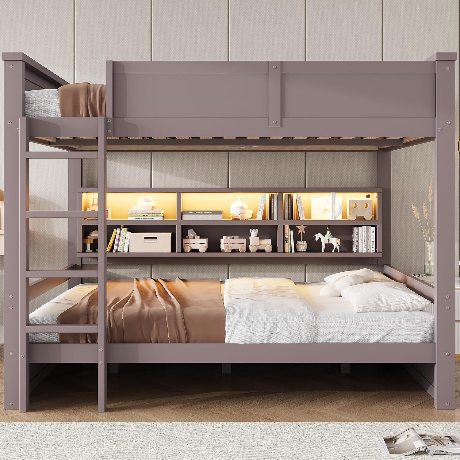 Letto a castello 160x200 con LED e scaffali - Trdlpyn