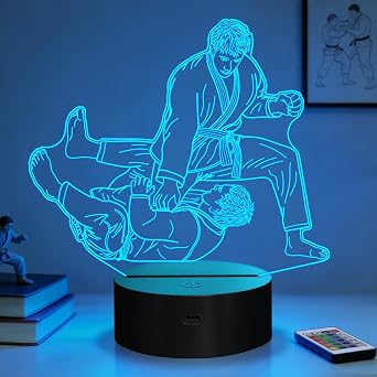 OkiyiD Jiu Jitsu Gifts for Men Boys, Jiu-Jitsu 3D Night Light Illusion Lamp with 16 Colors Remote Controller, Jiu Jitsu Martial Arts Dojo Room Decor for Men Boys and Practitoners