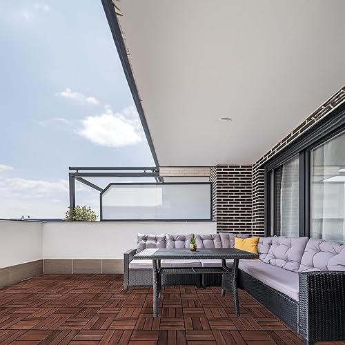 Miniatura 9 de Azulejos entrelazados de 12 x 12 x 0.94 pulgadas FSC de madera dura de acacia marrón oscuro para decoración de patio, azulejos para exteriores e