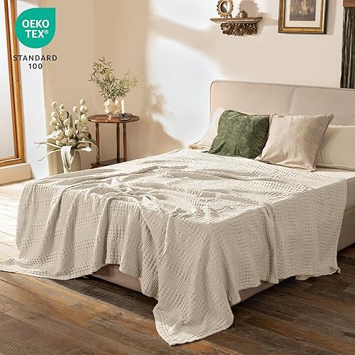 Miniatura 9 de PHF Manta de algodón de bambú tamaño Queen de 90 x 90 pulgadas, manta refrescante suave, ligera y transpirable para personas que duermen con calor,