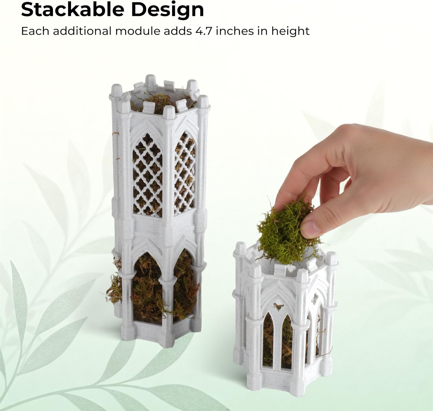 Gothic Tower Moss Pole – Modular Stackable Self-Watering Indoor Climbing Plant Totem, Can Be Used as Moss Pole, Plant Stake or Climbing Support