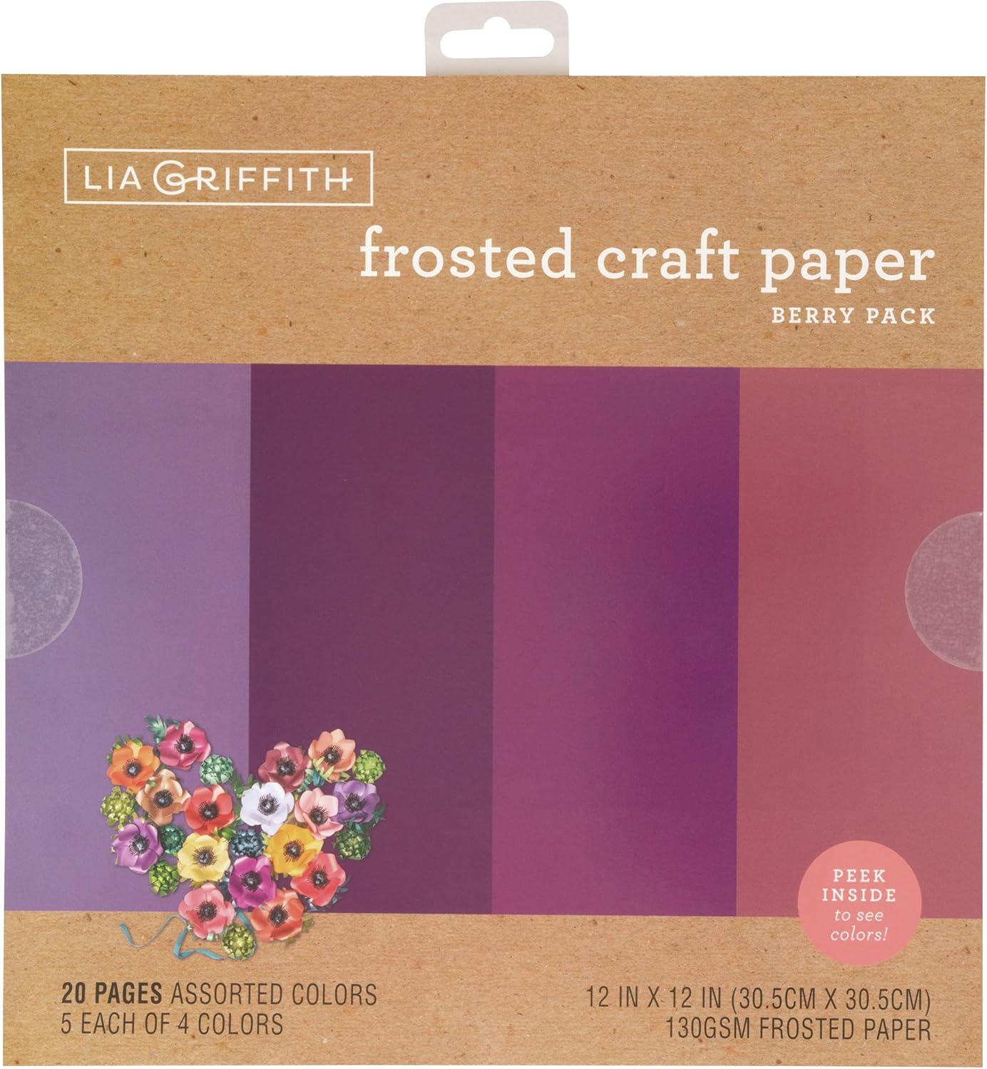 Lia Griffith PLG41103 Frosted Craft Paper, 12" x 12", Berry Pack 20 Sheets